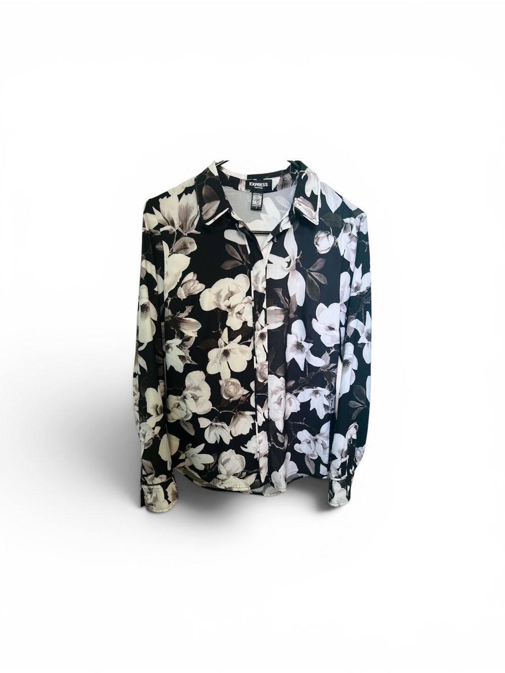 Express Small Women’s Portofino Shirt in Open Magnolias Black & White Print